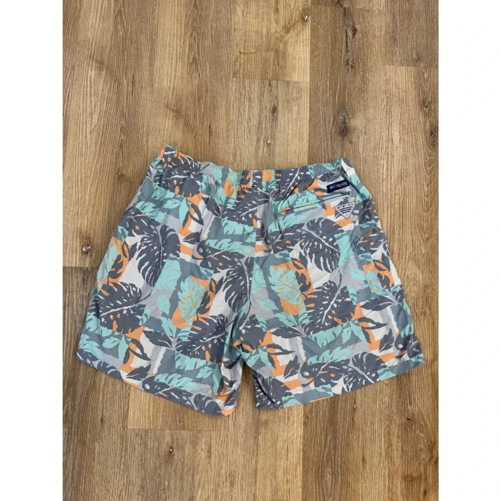 Columbia PFG Mens XL Swim‎ Trunks Tropical Monstera Leaf Print Teal Orange 7